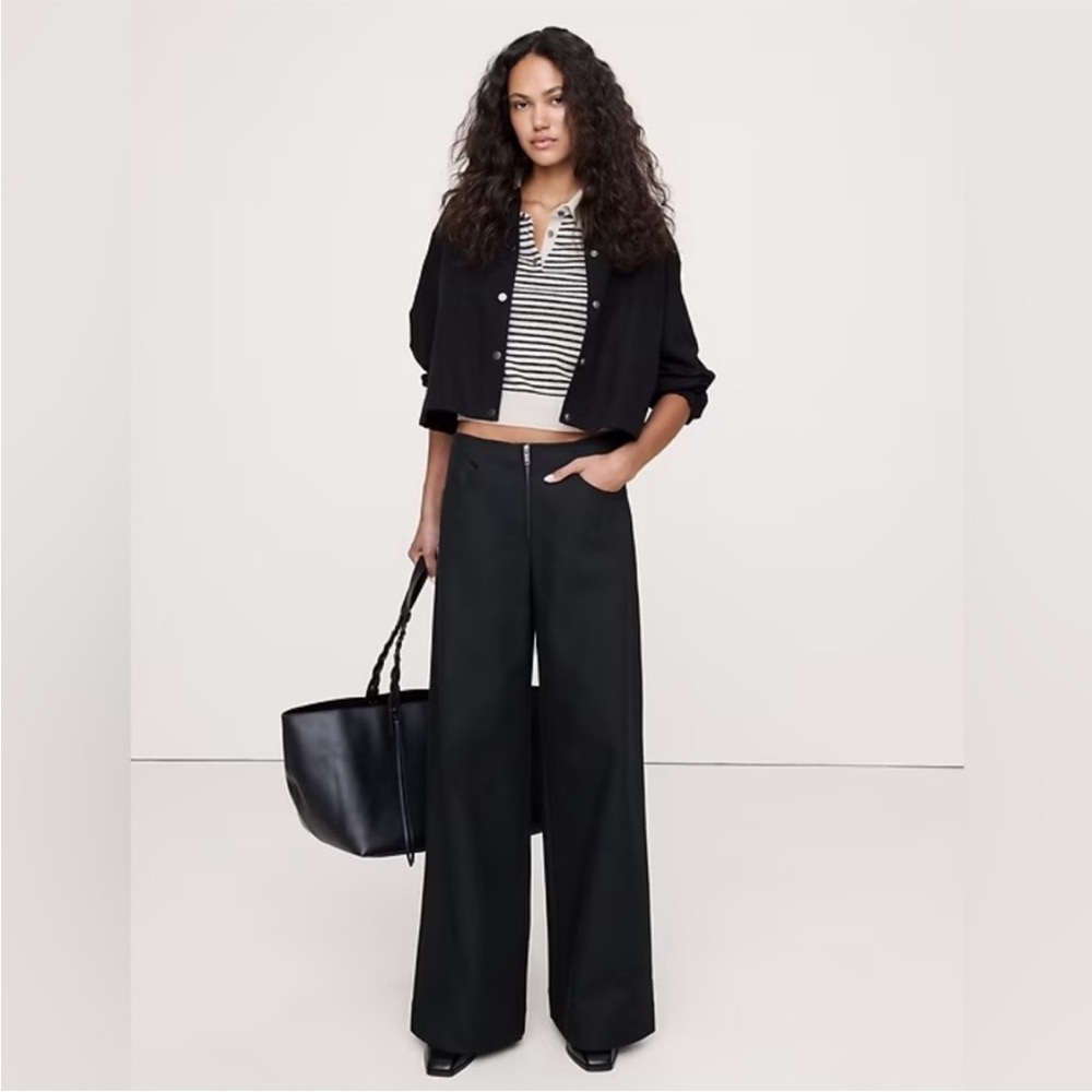 NWT! Banana Republic Mid-Rise Wide Leg Zip-Front Pant - Size 10 826949 🖤